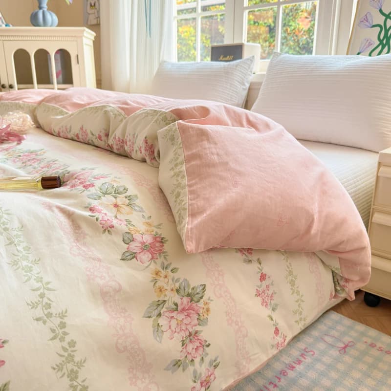 Copripiumino 100% Cotone - Design Floreale Stampato, Finitura Lussuosa Pre-Lavata, Copripiumino Singolo per Camera da Letto - Facile Manutenzione