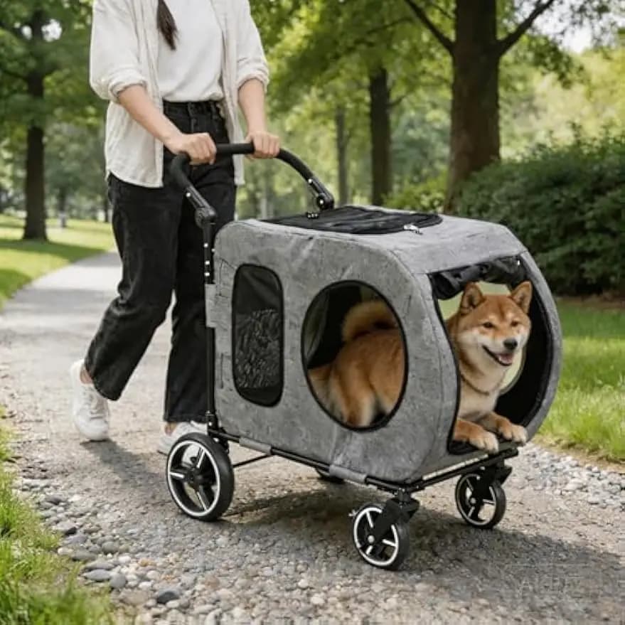Saudism Large Dog Stroller for Medium Dogs，Pet Stroller for 2 Small Dogs, Foldable Jogger Wagon with Detachable Carrier for Car