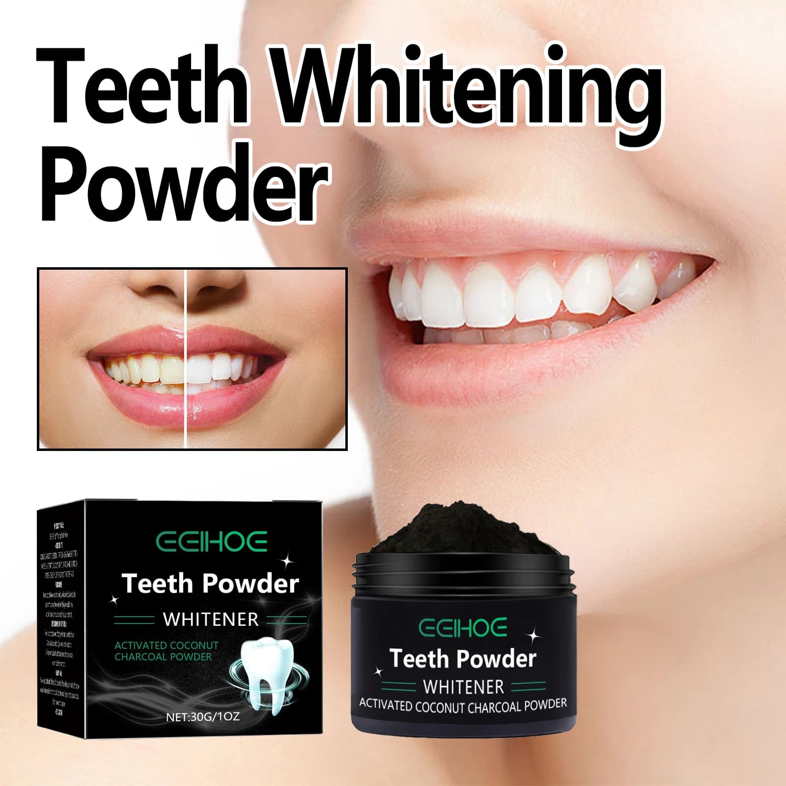 Dentifricio fresco alla menta in polvere Pulizia profonda Rimuove efficacemente la placca dentale Alito fresco Prevenire l'alitosi Polvere per denti 30g