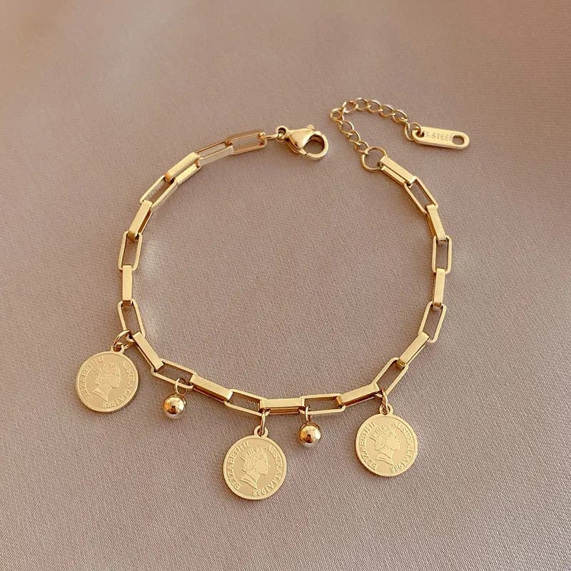 Bracciale Rotondo Dorato in Acciaio Inossidabile con Ritratto, Stile Hip Hop, Popolare su Internet, Bracciale per Studenti e Migliori Amici, Gioiello Inossidabile