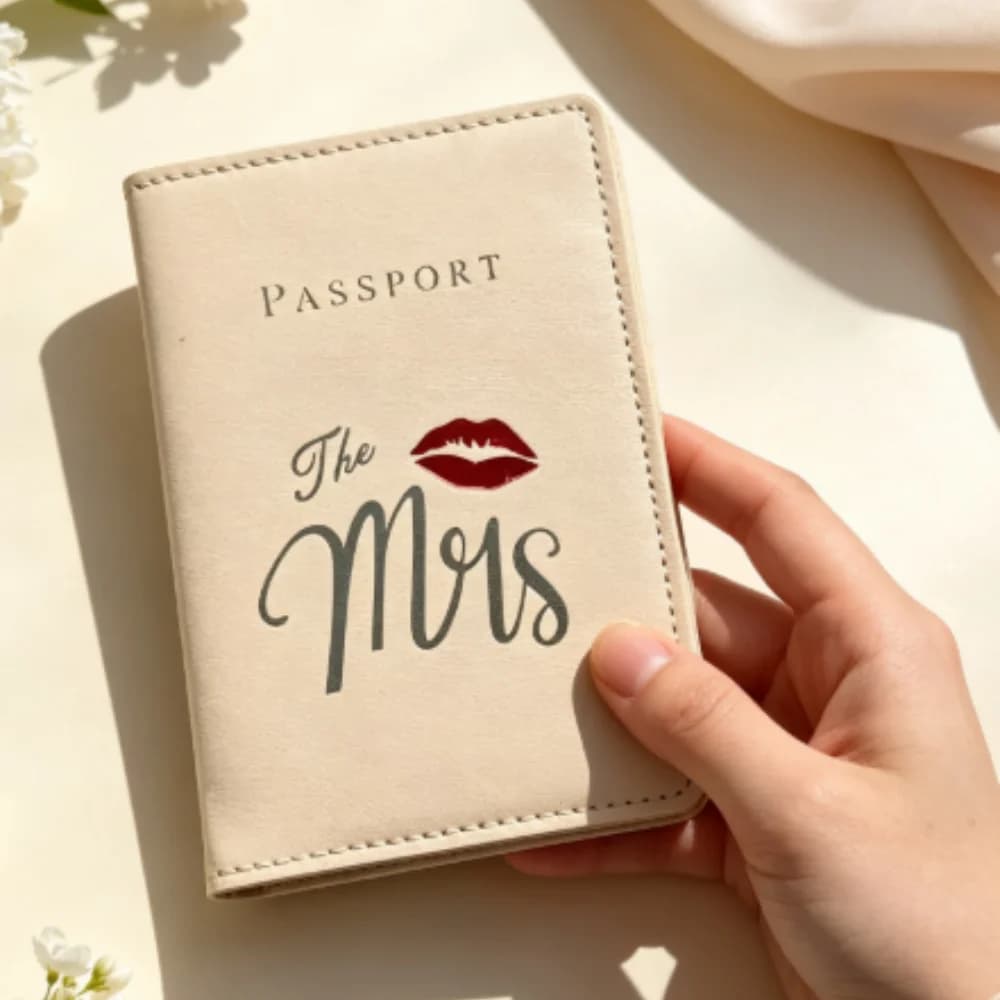 Mr & Mrs Couple PU Passport Cover, Customized Personalized Name Fashion Travel Wallet Passport Holder
