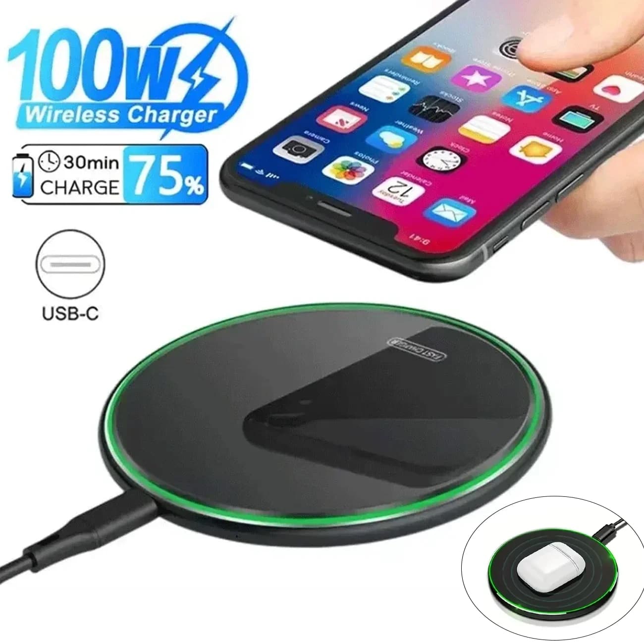 Tappetino di ricarica wireless veloce per Samsung Xiaomi Huawei Caricabatterie wireless per iPhone 16 15 14 13 12 Pro XS Max Mini