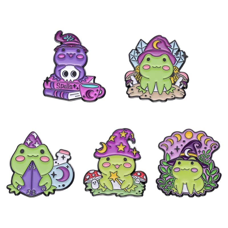 Cartoon Witch Frog Enamel Pins Star Moon Badges Halloween Brooch Animal Jewelry Custom Punk Lapels Backpacks Kids Accessories