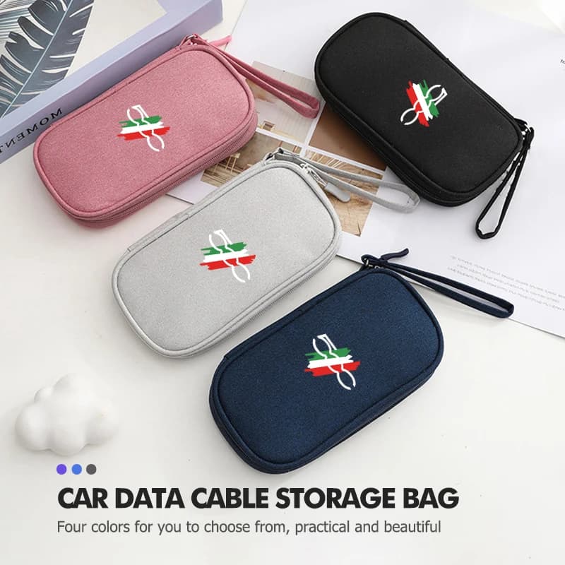 Car Data Cable Storage Bag Portable Carry Double Layers USB Charger For Fiat 500 500C 2012 500X 500L Abarth 695