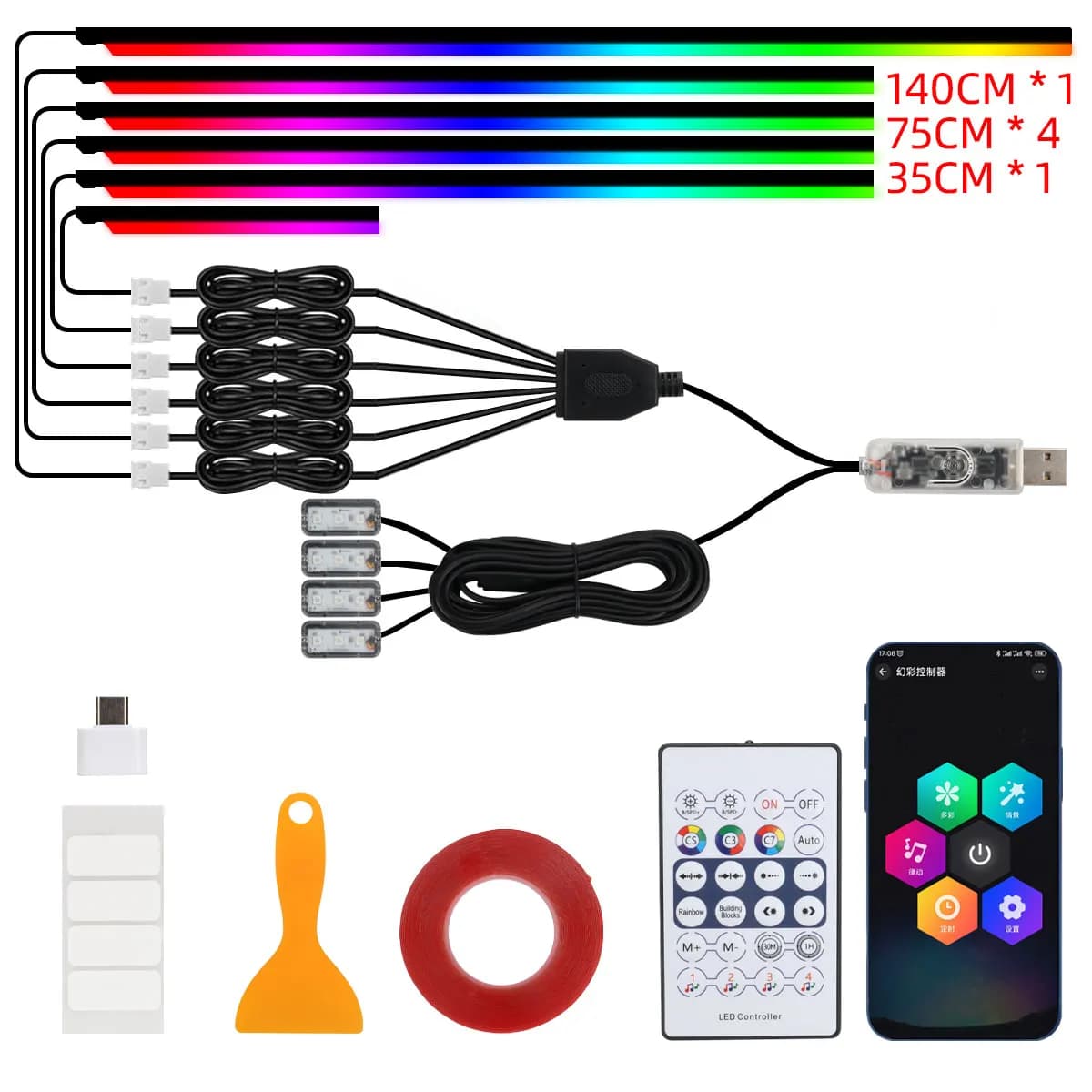 10 in 1 striscia di luce acrilica a LED per auto RGB Symphony luci di striscia per interni auto telecomando/app lampada decorativa per atmosfera