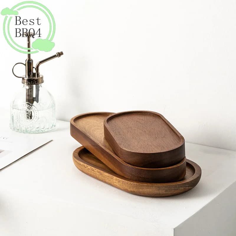 HOT 1pc Tableware Solid Wood Round Dessert Plate Japanese-style Wooden Tray Snack Plate Dried Fruit Plate Wooden Plate