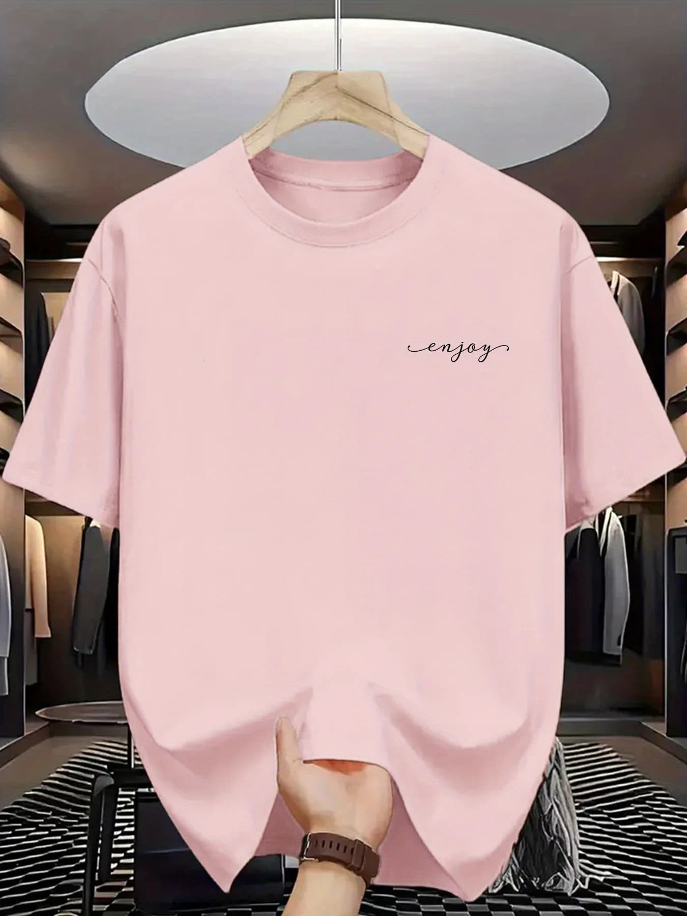Summer men's 100% pure cotton casual loose letter pattern printed comfortable sports round neck short sleeved T-shirt top