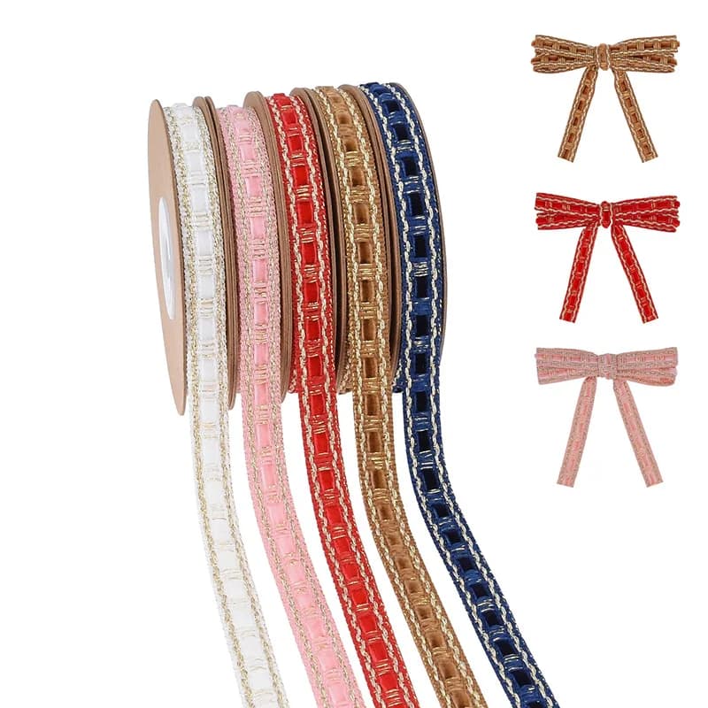 Nastro in velluto jacquard con filo dorato da 5 metri, accessorio per capelli fatto a mano fai-da-te, nastro decorativo per confezioni regalo, nastro in velluto per abbigliamento