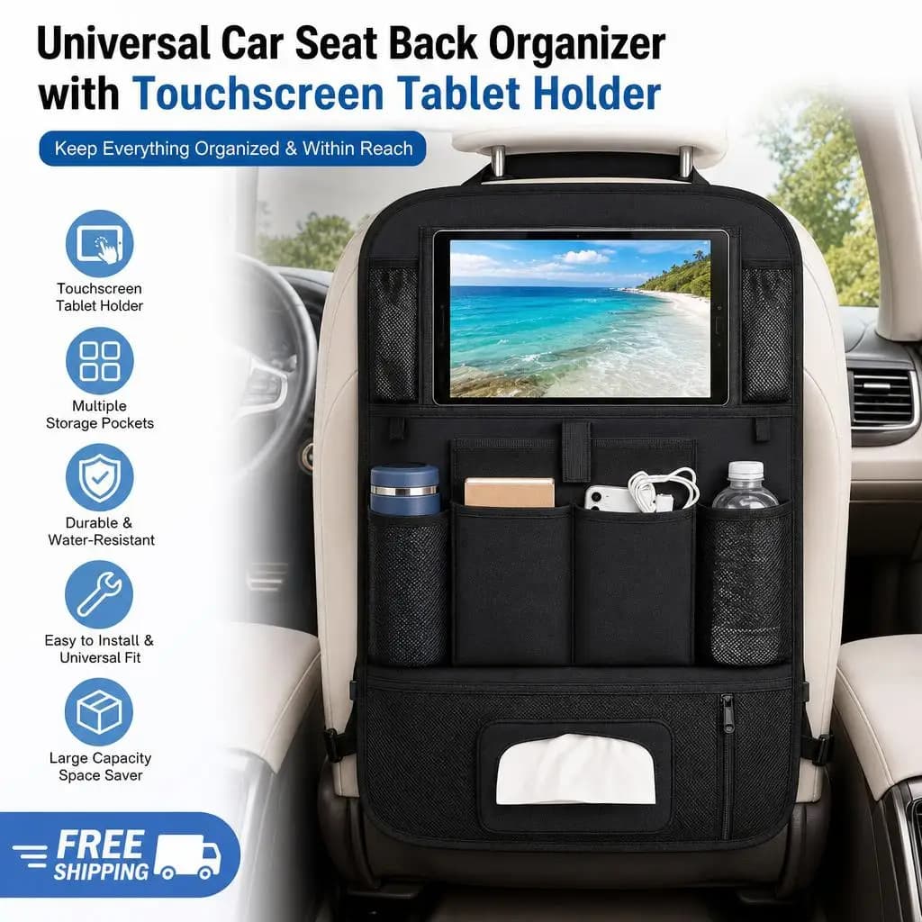 Universal Car Seat Back Organizer with Touch Screen Tablet Holder Car Backseat Storage Bag Multi-Pocket Car Seat Organizer
