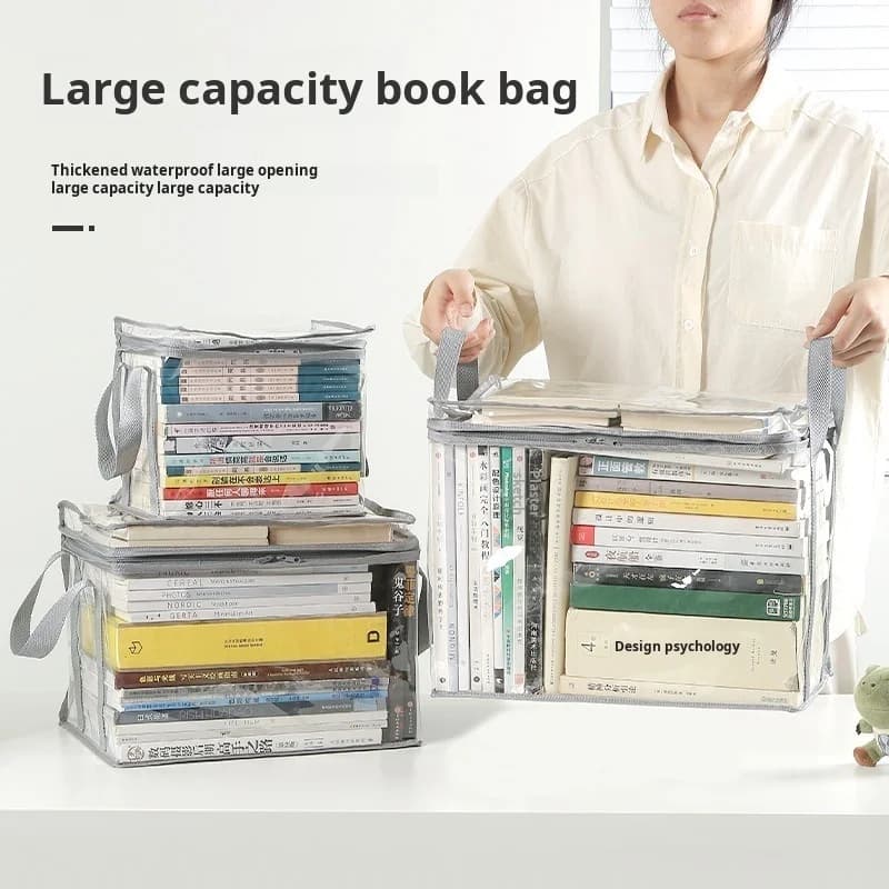Transparent foldable storage box waterproof book organizer portable container for home study books documents daily items storage