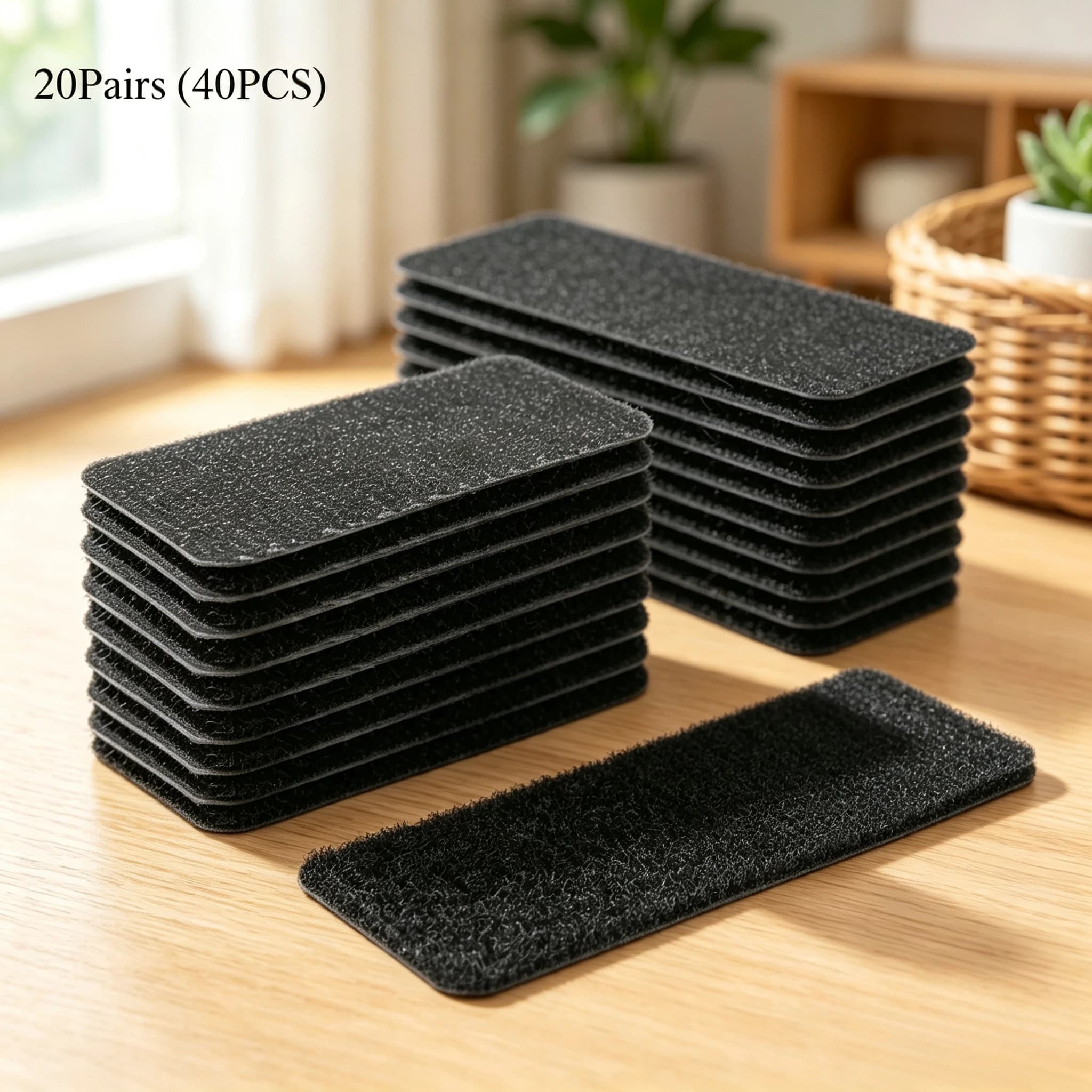 20 pairs (40pcs) Black Self Adhesive Hook And Loop Strips, Double Sided Strong Sticky Fastener Tape For DIY Craft Home Office