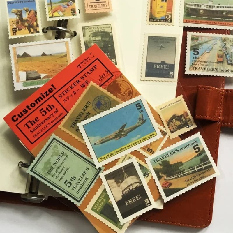 Classic Retro Nostalgic Korean Stickers Diary Handbook DIY Decoration Travel Stamps Mobile Phone Stickers Card Stickers Set of 4