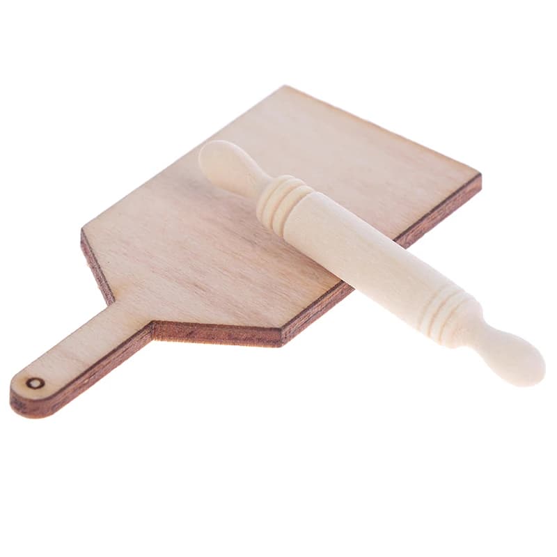 Set di Accessori per Casa delle Bambole in Miniatura 1:12: Tagliere e Mattarello da Cucina