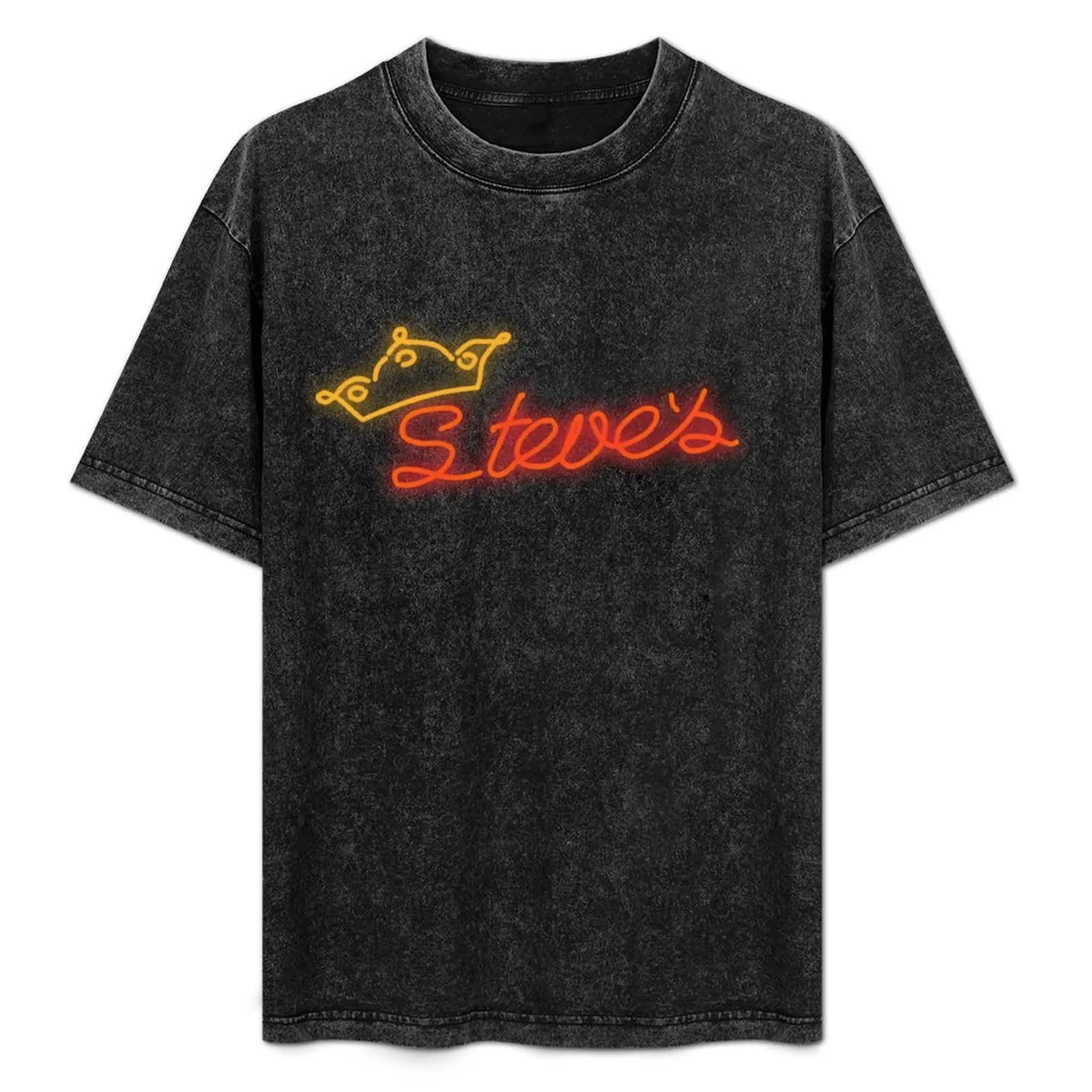 T-shirt con scritta al neon di Steve, maglietta casual per le vacanze estive