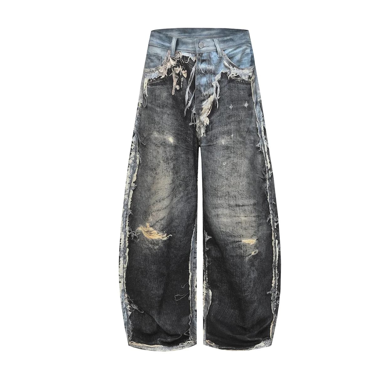 2025 Nuovo Stile Americano High Street Stile RO Pantalones Hombre Lavaggio Pesante Stampa Bordo Grezzo Denim Jeans a Gamba Larga per Uomo