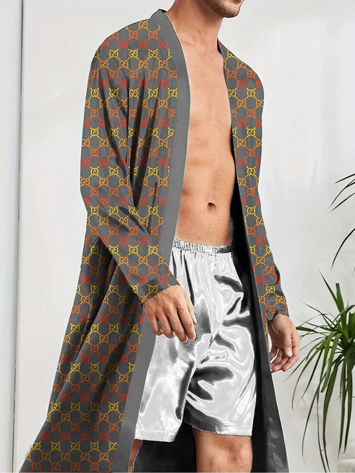 Vestaglie da uomo 2025 Nuova vestaglia di lusso a maniche lunghe con design sottile stampato digitale per accappatoio da uomo ad asciugatura rapida e delicato sulla pelle