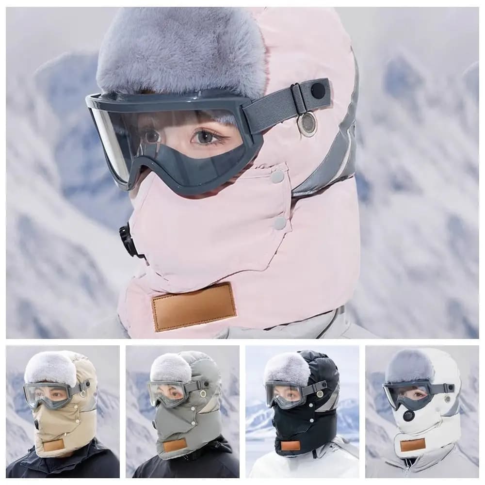 Cappello da Sci Russo Ushanka con Lenti Antiappannamento e Occhiali, Paraorecchie, Cappello Antivento per Ciclismo, Cappello da Neve con Cappuccio, Cappello Lei Feng Sportivo