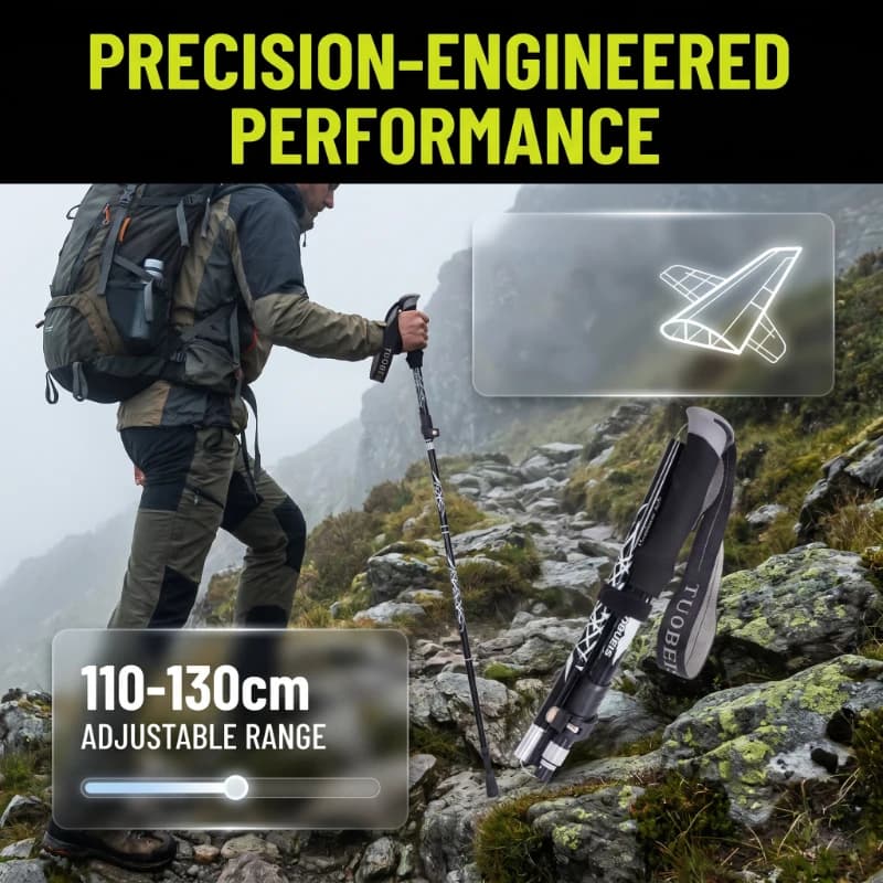 Elderly Walking Stick 130cm Foldable Telescopic Trekking Poles Section Adjustable for Nordic Hiking Travel