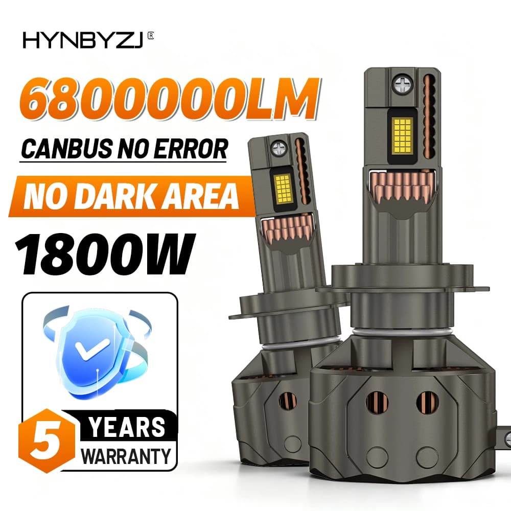 HYNBYZJ H7 Canbus LED Headlight Bulbs 1800W 6800000LM 6000K H1 H11 9005 9006 9012 H4 Turbo Auto Headlamps for Car And Truck