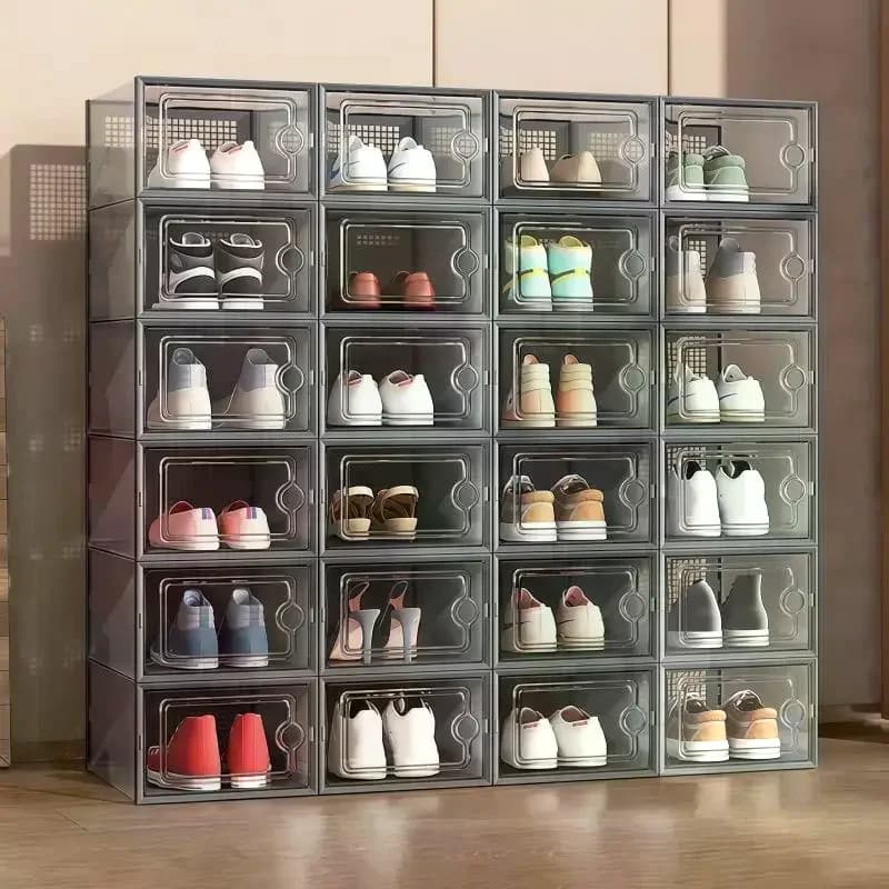 Shoe Box Organizer Clear Stackable Plastic Storage For Sneakers Dust-Proof Design To Keep Shoes Visible Protected