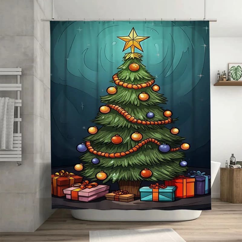 Tuniu Stravagante albero di Natale Tenda da doccia Festivo Vacanza Foresta Decor Set da bagno carino Affascinante design Evergreen Gi unico