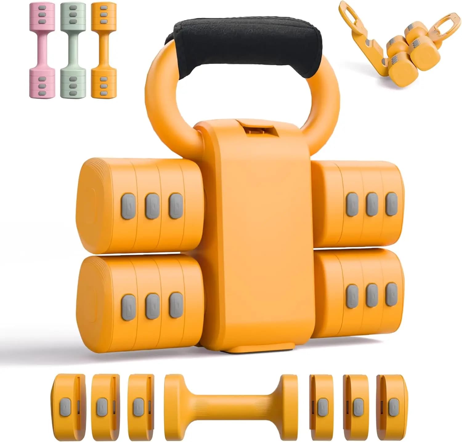Set of adjustable handlebars and kettlebells 2 in 1, quick change of 4 weight levels for women's home gym workout