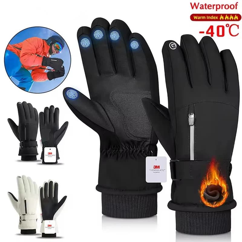 Outdoor ski gloves unisex 3M cold-resistant winter gloves and thick touch screen waterproof racing sports gloves for cycling