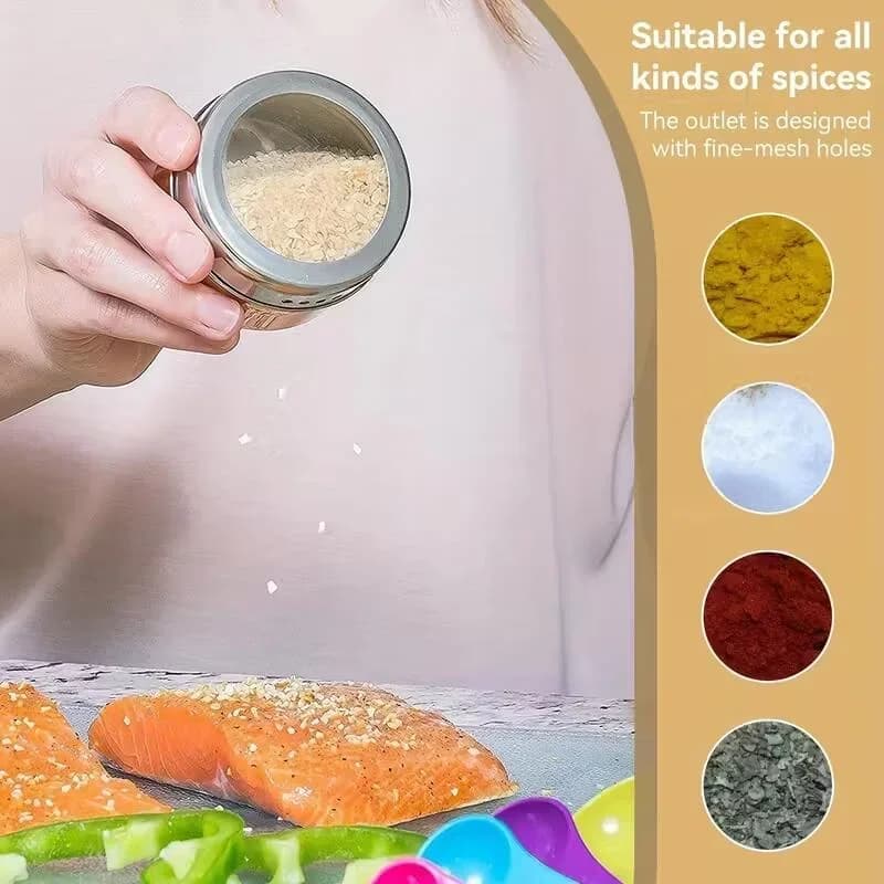 Set di barattoli per spezie magnetici in acciaio inossidabile, contenitori per condimenti da parete con coperchi dosatori, antiruggine e facili da pulire per la cucina