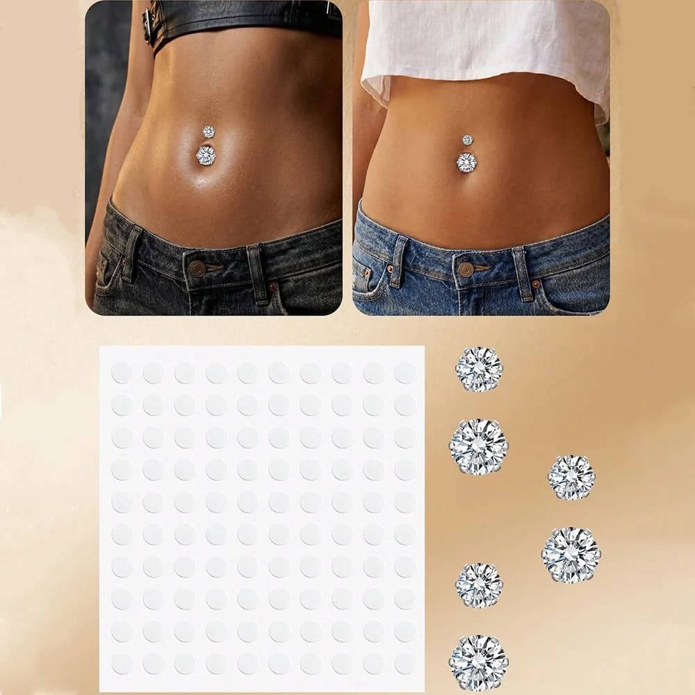 Fake Belly Piercing Cubic Zirconia Fake Belly Button Rings,Stick On Navel Ring Studs Non Piercing Fake Piercing Jewelry