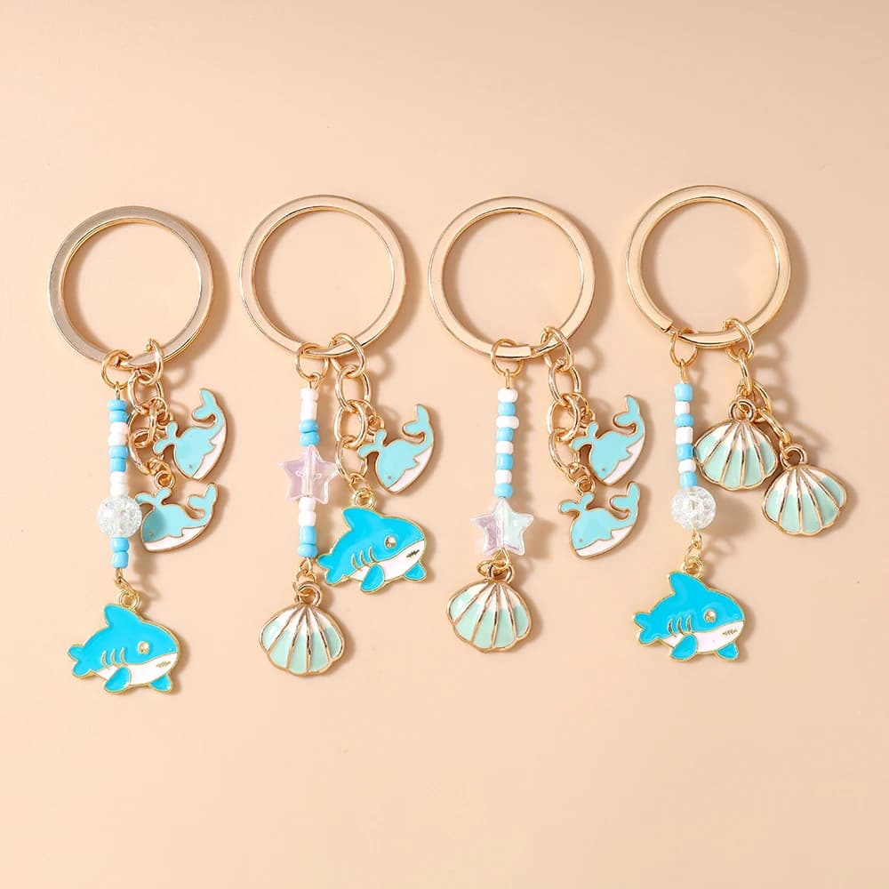 Nice nail polish whale shark fish keyring shell keychain pendants for women girls bag decoration jewelry DIY gifts