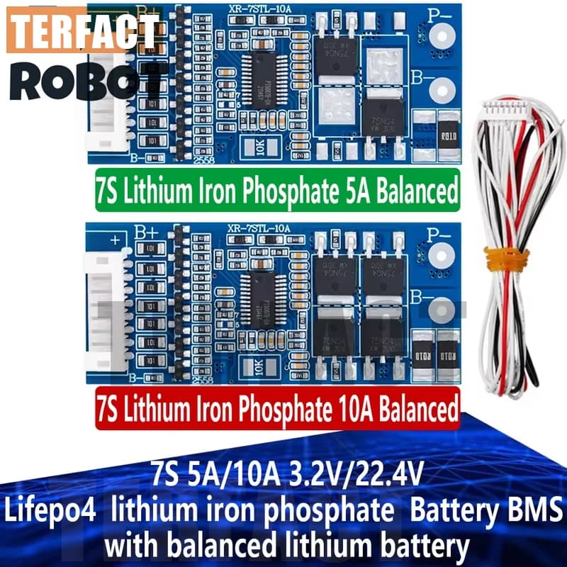 7S 5A/10A 3.2V/22.4V Lifepo4 lithium iron phosphate Battery BMS with balanced lithium battery protection board with cable