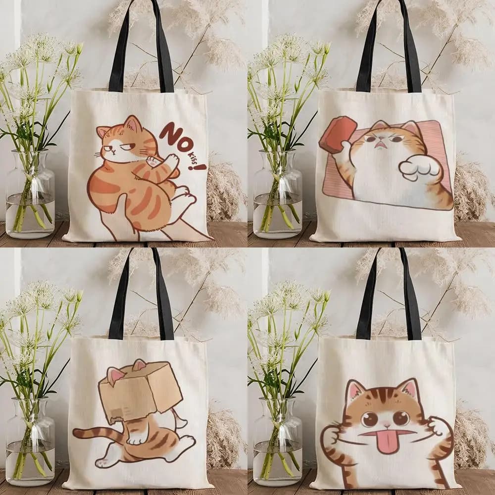 Cute tabby cat Storage Bags Canvas Double-Sided Print Tote Bag Large Capacity Shoulder Fashion Shopping Handbag