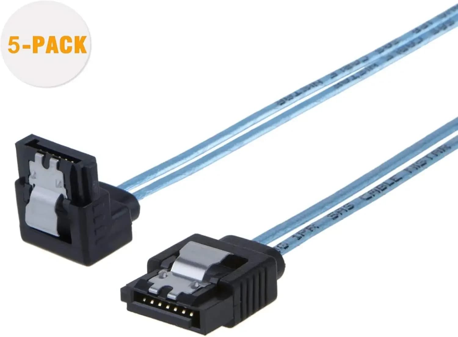 Cavo SATA III da 5 pezzi, 11,81 pollici (30 cm), angolo retto di 90 gradi, 6 Gbps, blu, con chiusura di sicurezza per SSD/HDD interni