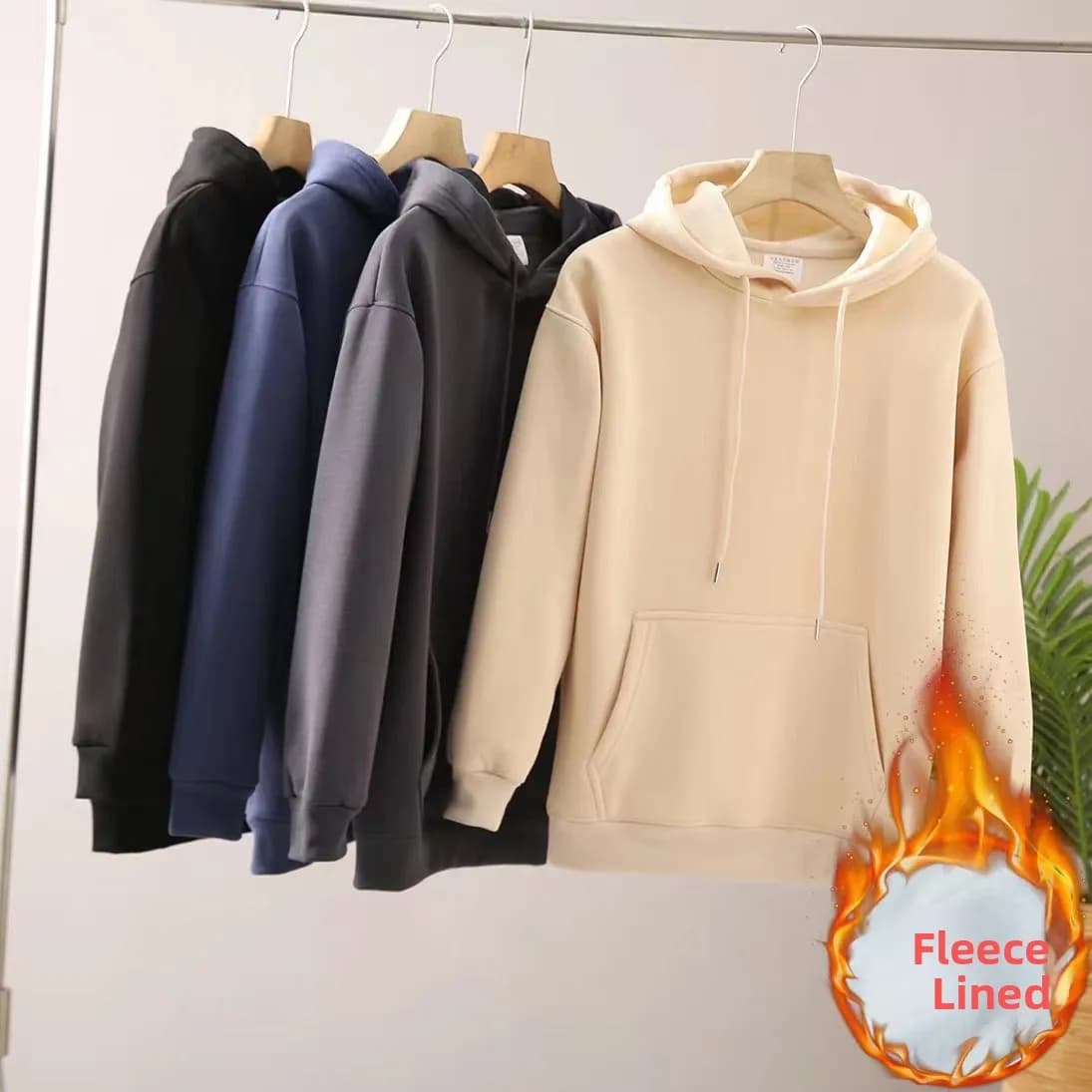 Felpa con Cappuccio da Uomo in Pile Spesso e Caldo, Foderata in Pelliccia Sintetica, Casual, a Maniche Lunghe, con Tasca a Canguro, Stile Streetwear Invernale