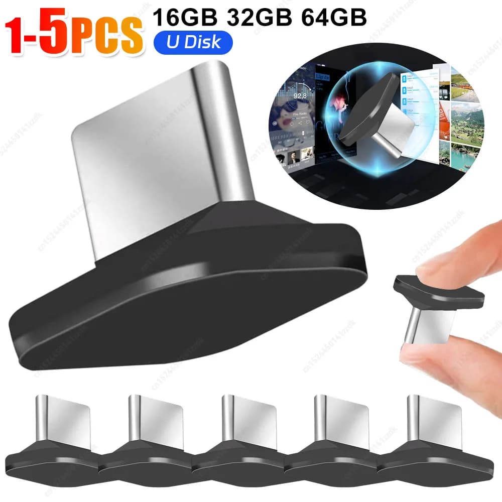 1-5pcs 16GB/32GB/64GB Mini Car U Disco Portatile Tipo C USB Flash Drive Memory Stick Trasmissione Veloce Plug and Play per Auto Compu