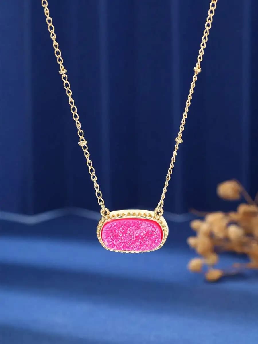 1pc Oval Pendant Necklace Copper Tone Stylish Daily Wear Jewelry For Women