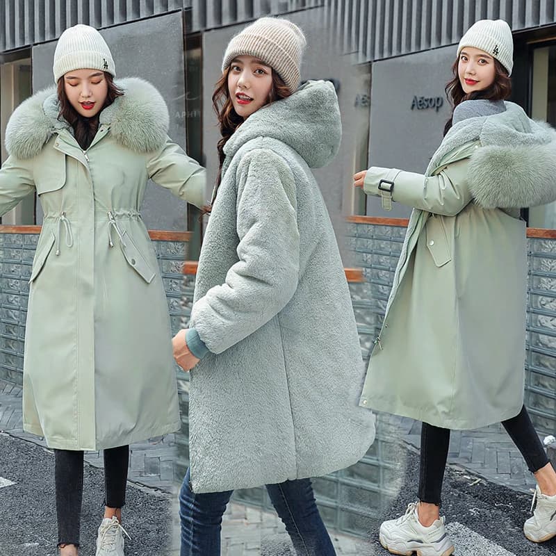 Large Size Women's down Cotton Jacket Korean Style Three Ways Wear Detachable Long Coat 2024 Spring Autumn Seasonal Coat