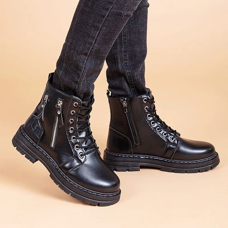 Men's British Style Chelsea Ankle Boots Black Thick Sole Motorcycle Work Boots Trendy High Top Fashion Boot
