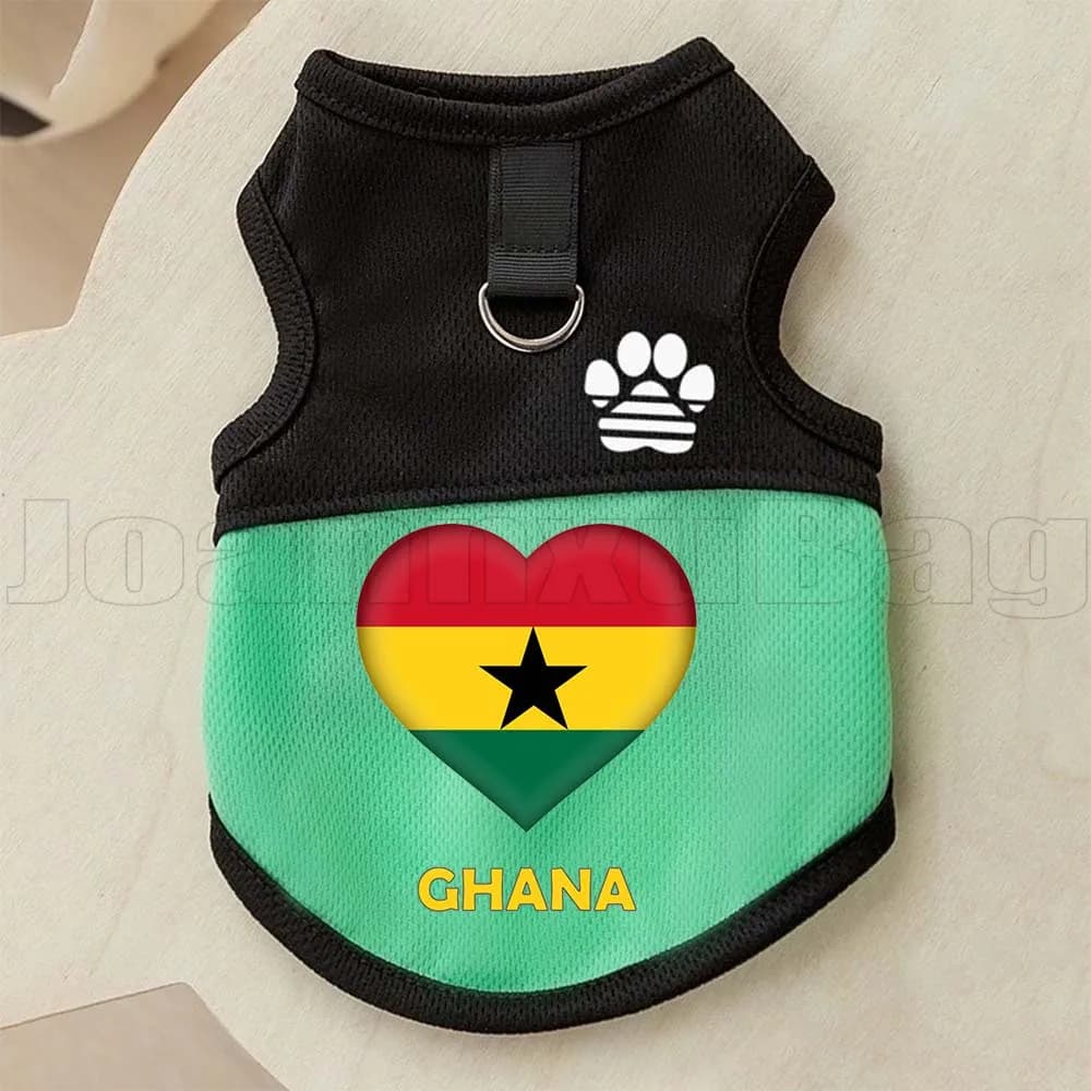 Pettorina/Gilet per Animali Domestici con Bandiera del Ghana e Anello a D per Guinzaglio, Gilet Traspirante in Rete per Cani e Gatti, Ideale per Esterni