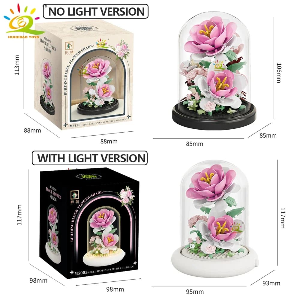 Mini blocchi di costruzione illuminati a LED Fiore Cupola di vetro Girasole Rosa Tulipano Decorazione floreale eterna Luce notturna Regalo