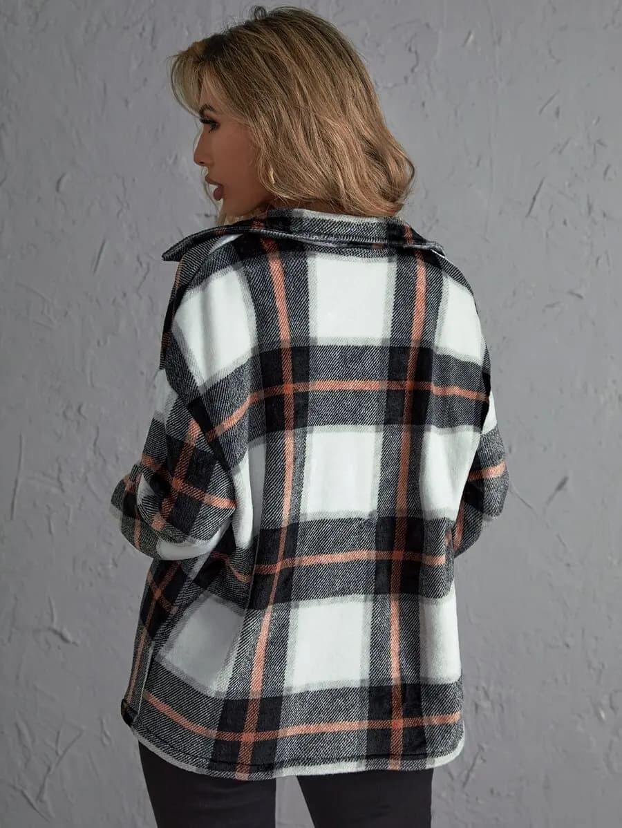 Plaid Print Drop Shoulder Jacket For Women Fall Winter