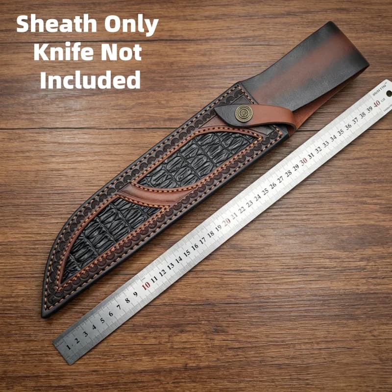 Two Tone Croc Emboss Spliced Split Cowhide Knife Sheath Metal Snap Waist Belt Tool Scabbard Sheath Only No Knife Included
