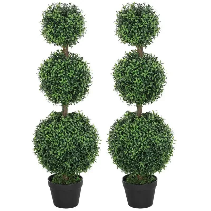 Set di 2 Alberi Artificiali Decorativi, Alberi di Bosso a Forma di Sfera in Vaso, Piante Finte per Decorazioni Interne ed Esterne, 100 cm, Verde