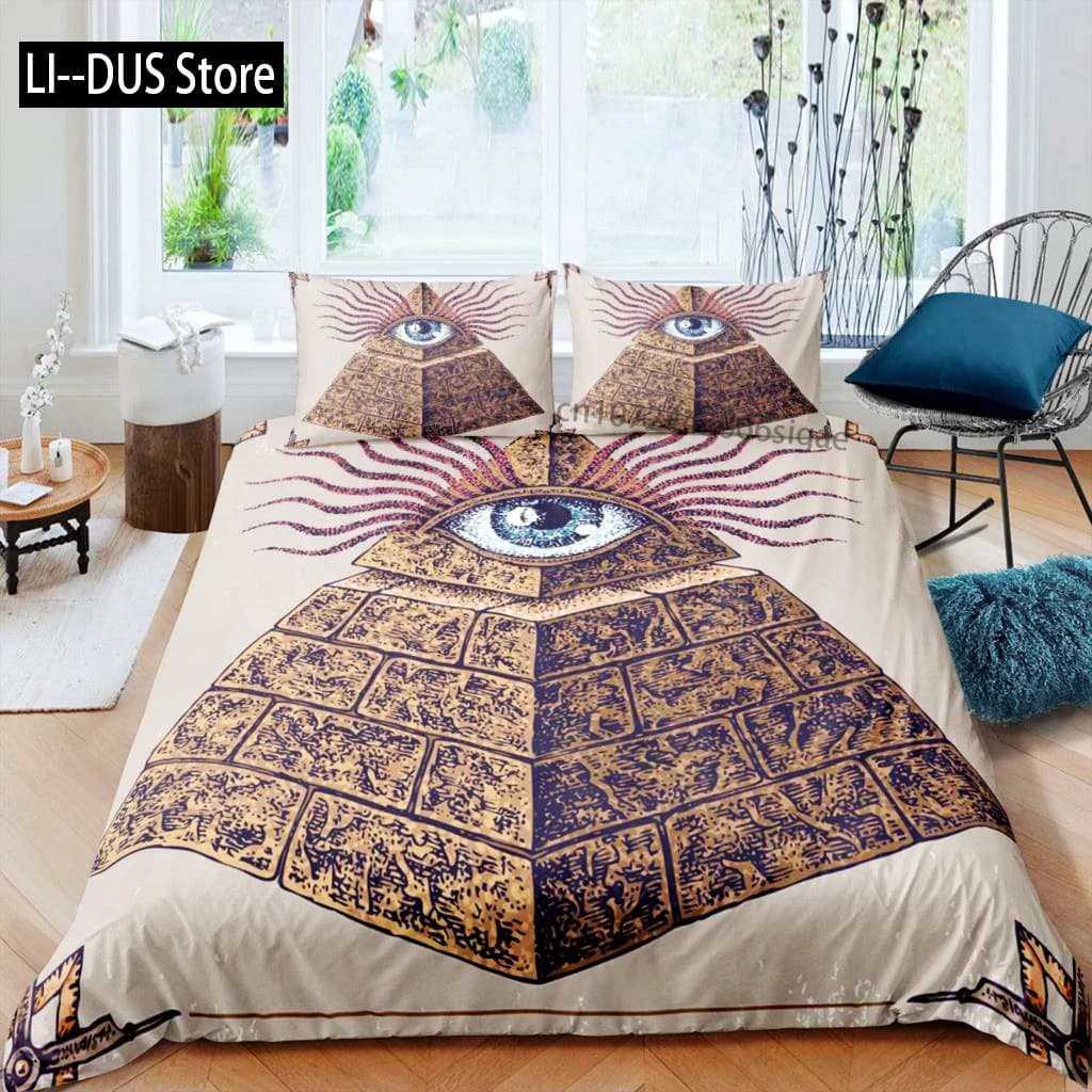 Set copripiumino piramidale King Set biancheria da letto vintage piramide egiziana antica africana Set copripiumino egiziano in poliestere cammello scena del deserto
