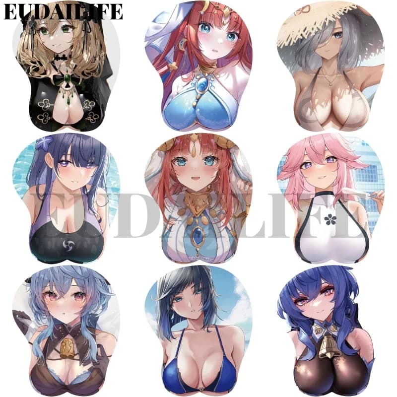 Nilou Yelan Raiden Shogun Miko Genshin Impact 3D Poggiapolsi per le mani Tappetino per mouse Tappetino per mouse Oppai in silicone Morbido tappetino per mouse Lavoro d'ufficio