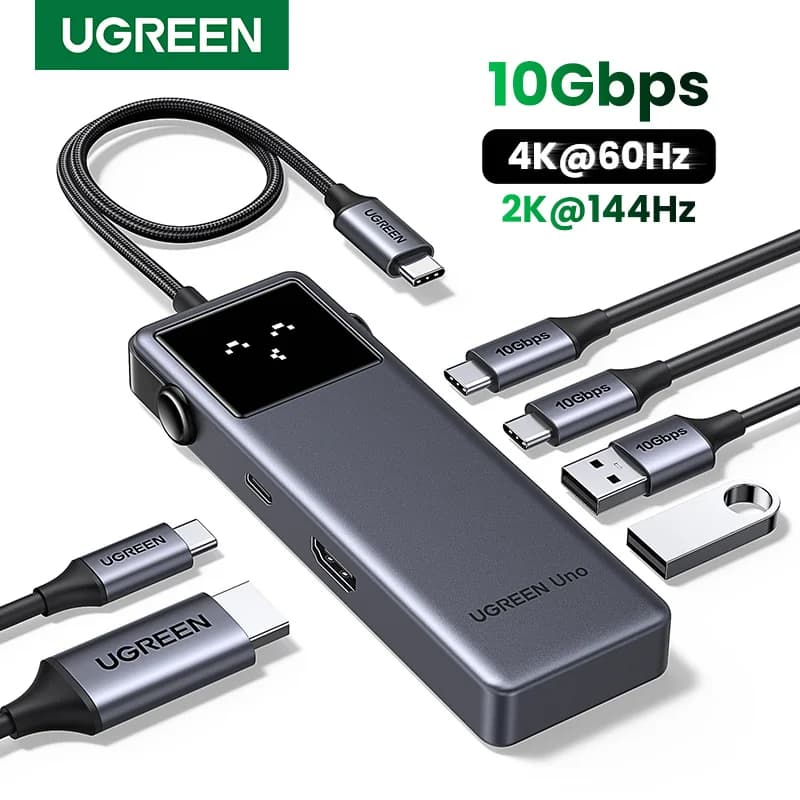UGREEN Uno USB C HUB 6-in-1 4K60Hz PD100W 10Gbps USB3.2 Splitter Adapter for Laptop Macbook Pro Air USB Expander Docking Station