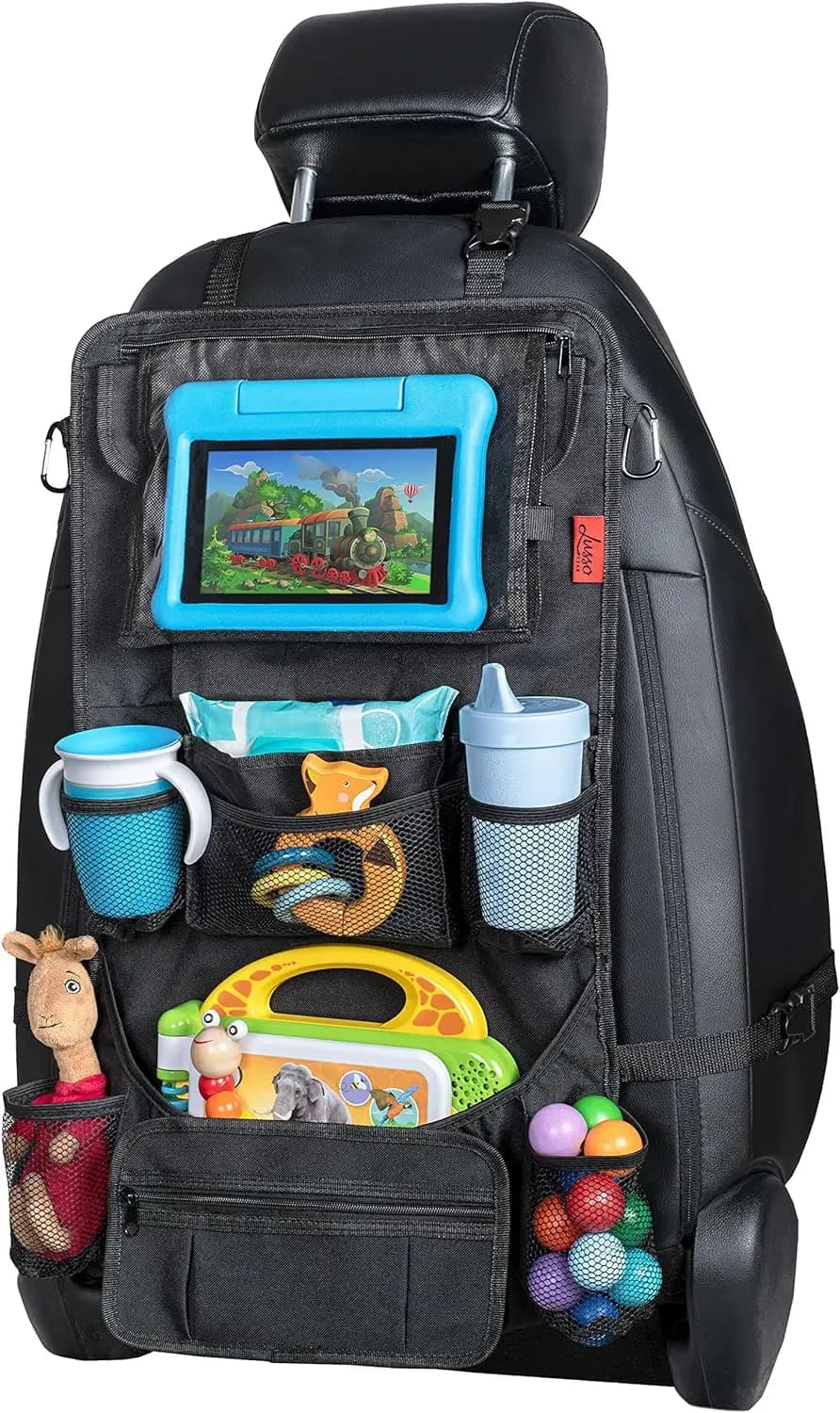 Car Seat Organizer with Protective Mat, 12 Pockets for iPad, Tablets and Bottles - Existing Travel Accessories