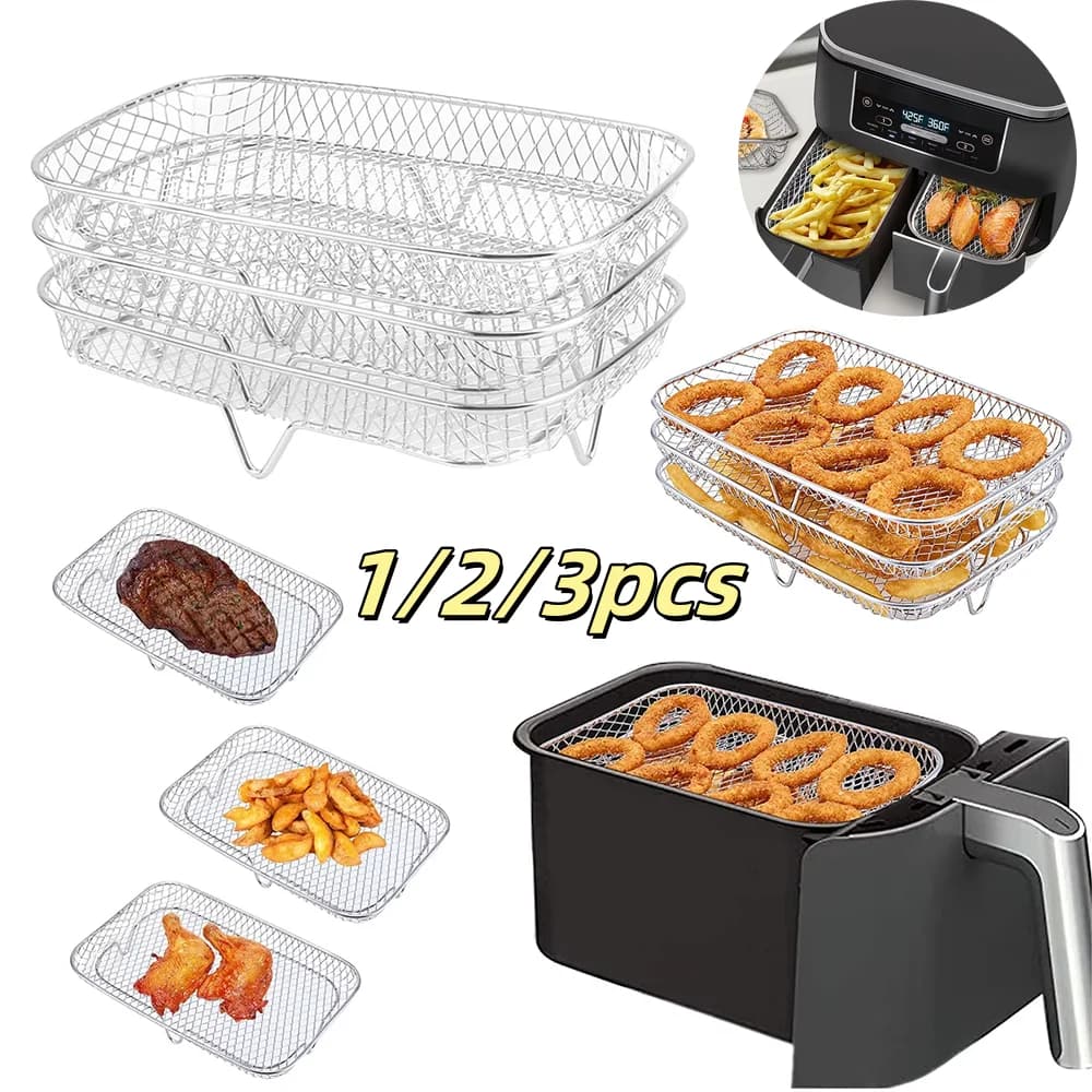 1/2/3pcs Friggitrice Ad Aria Cremagliera Impilabile Grigliare Quadrato In Acciaio Inox Per Forno Grill Fornello A Vapore BBQ Gadget Da Cucina Strumento di Cottura