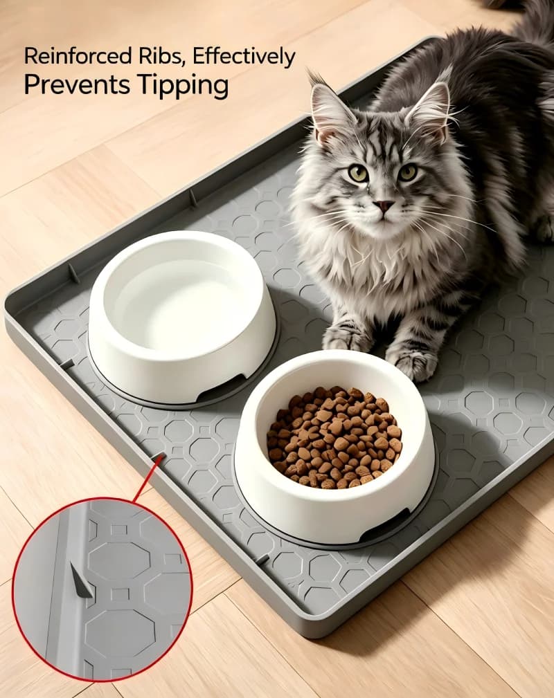 Large Silicone Pet Feeding Mat, Waterproof Pet Litter Tray Urine Pad, Non-slip Drainage Mat for Cat Dog Bowl, Multi-purpose Heat