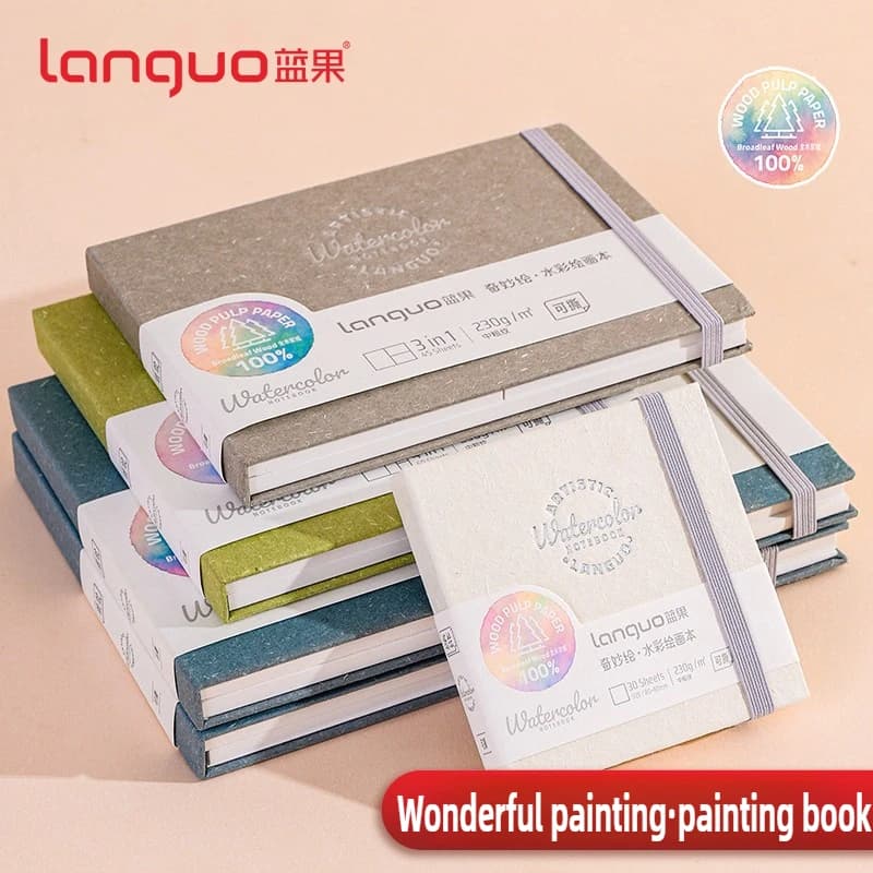 LANGUO Quaderno per schizzi artistico portatile 3 in 1 Texture media ultra spessa per pennarelli ad acquerello Carta artistica Materiale scolastico di cancelleria